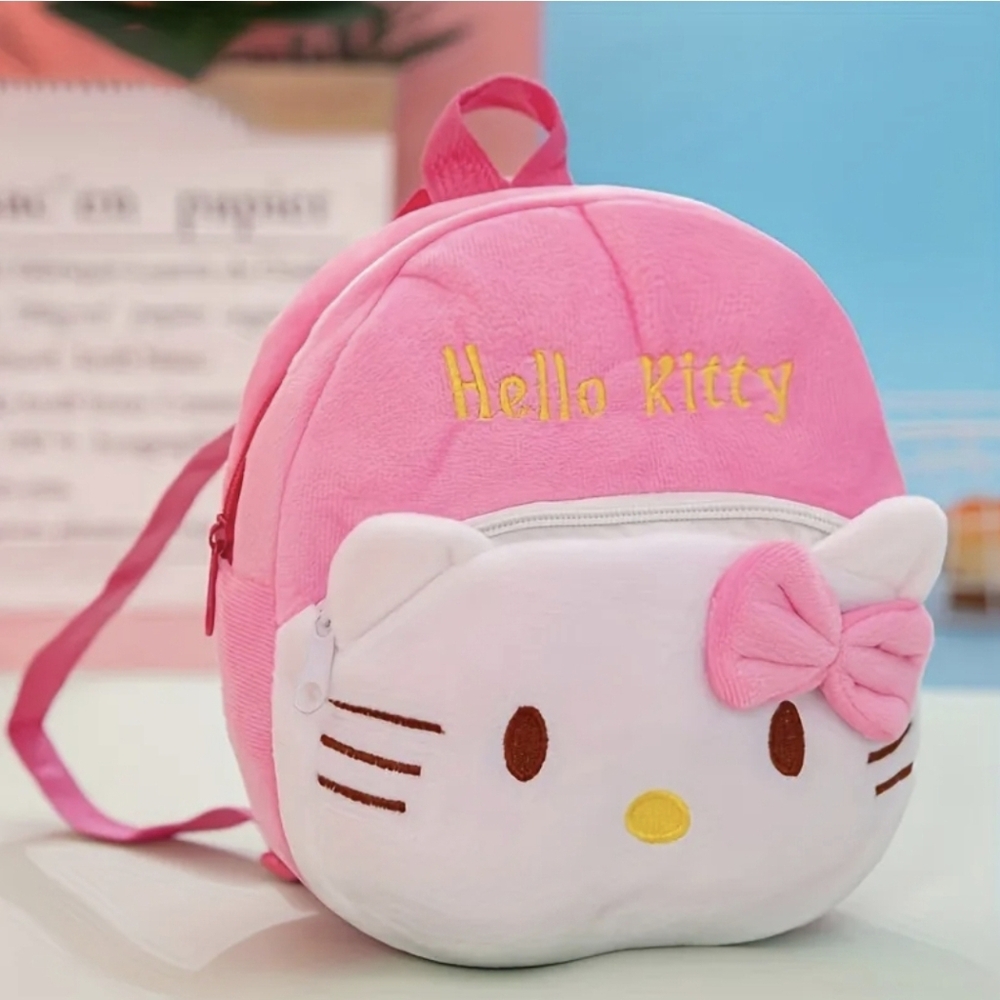 new Hello Kitty Sanrio Pink & White Backpack Fuzzy Velour Velvet w Pockets Zip